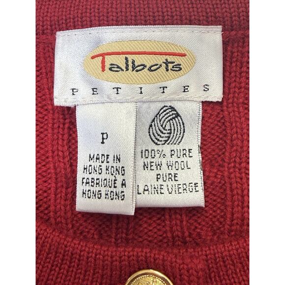 Talbots Cardigan Women’s Petites P Red Wool Cable Knit Gold Button Vintage - Picture 6 of 10